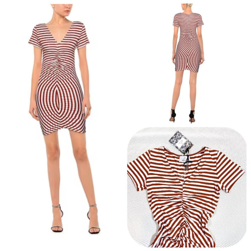 NWT Made in Italy BERNA stripes, v-neck jersey frills dresses S